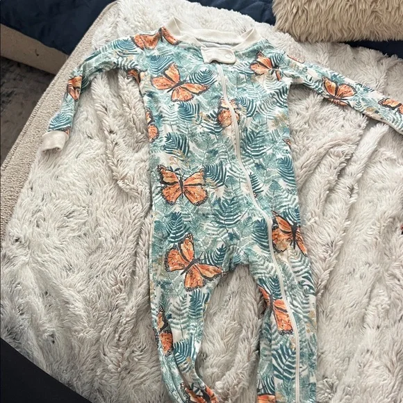 Burt's Bees Baby Blue and Orange Butterfly One Piece - Picture 1 of 2